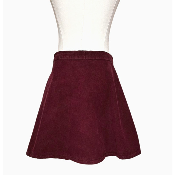 American Apparel Burgundy Corduroy Skater Circle Side Snap Mini Skirt Medium Y2K - Picture 5 of 8